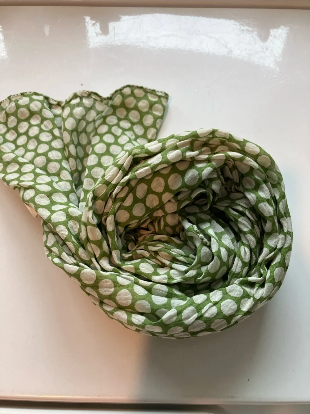 Lightweight Green Polka Dot Scarf halo & swan 100% cotton